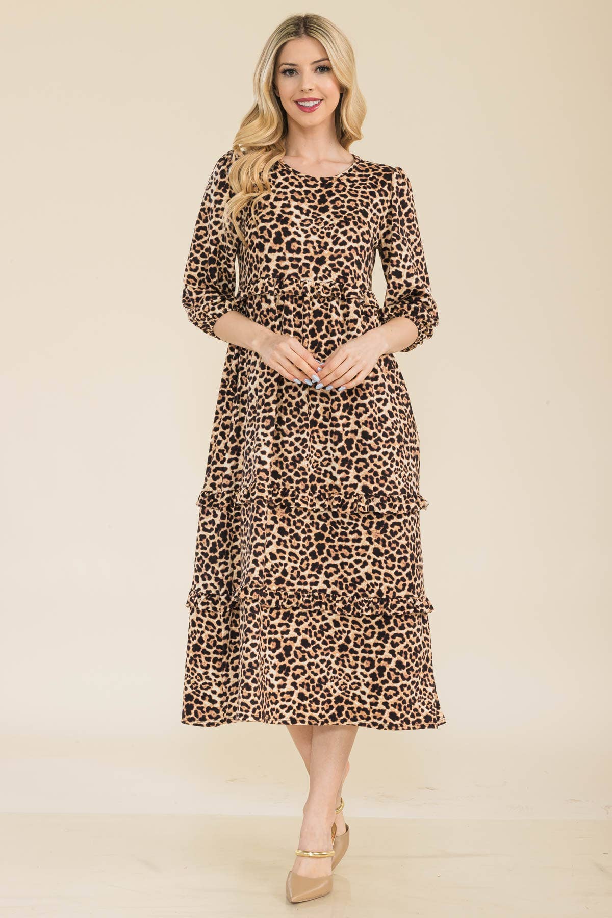 Animal Print Tiered-Ruffle Midi Dress - Plus