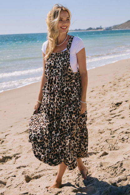 Leopard Printed Overall Tired Midi Dress