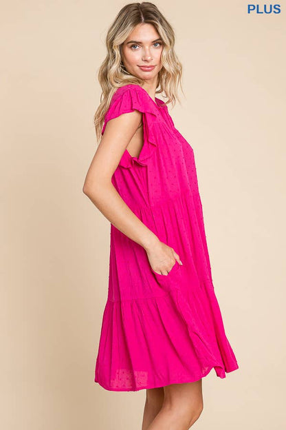 Peasant Neckline Tiered Down Dress