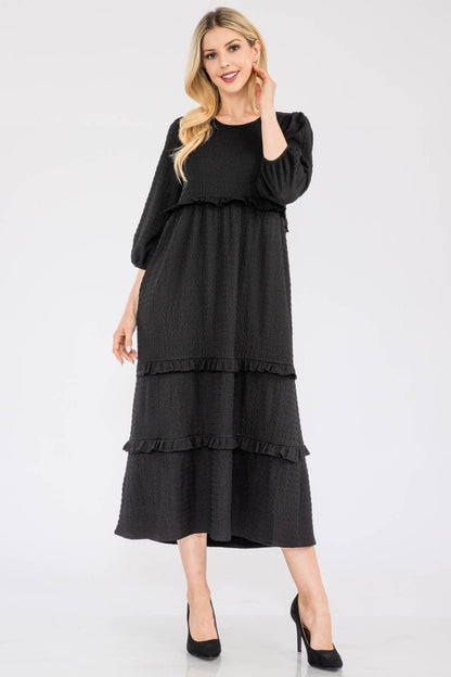 Classis Solid Color Tiered - Ruffled Midi Dress - Plus