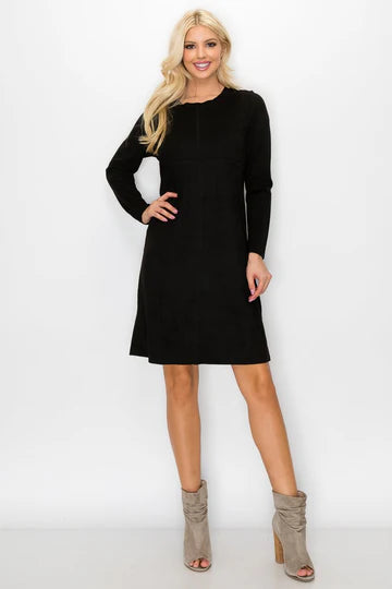 Aurora Round Neck Suede Dress