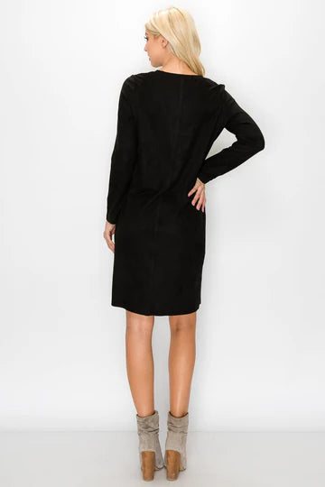 Aurora Round Neck Suede Dress