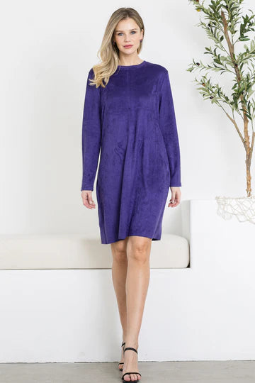 Aurora Round Neck Suede Dress