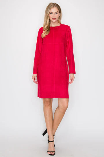 Aurora Round Neck Suede Dress