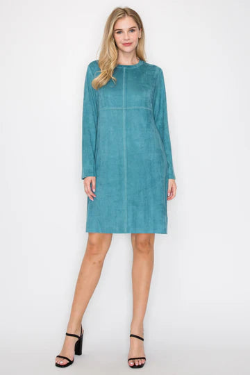 Aurora Round Neck Suede Dress