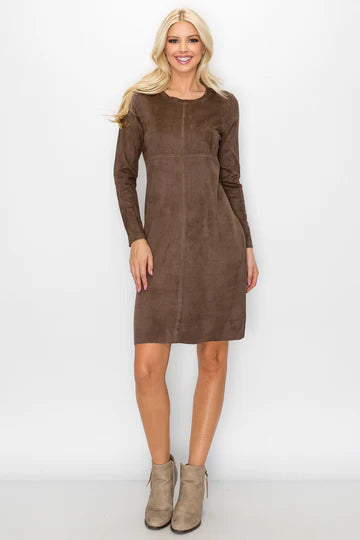 Aurora Round Neck Suede Dress