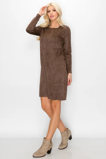 Aurora Round Neck Suede Dress