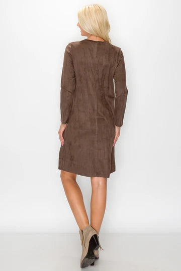 Aurora Round Neck Suede Dress