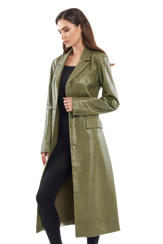 Long Vegan Leather Coat