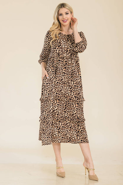 Animal Print Tiered-Ruffle Midi Dress - Plus