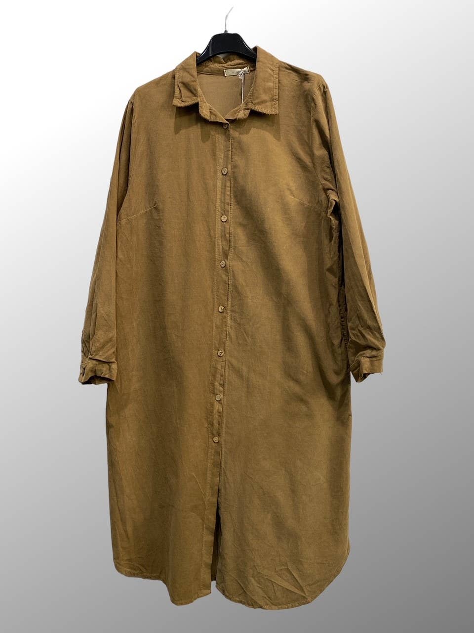 Corduroy Button Front Midi Shirt