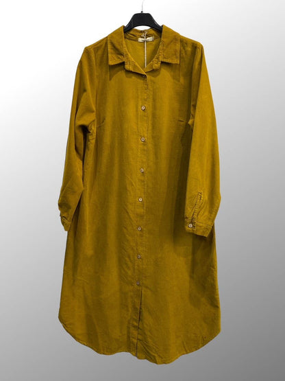 Corduroy Button Front Midi Shirt