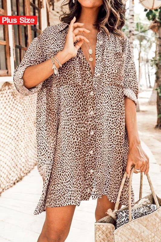 Leopard Print Button Down Shirt Dress