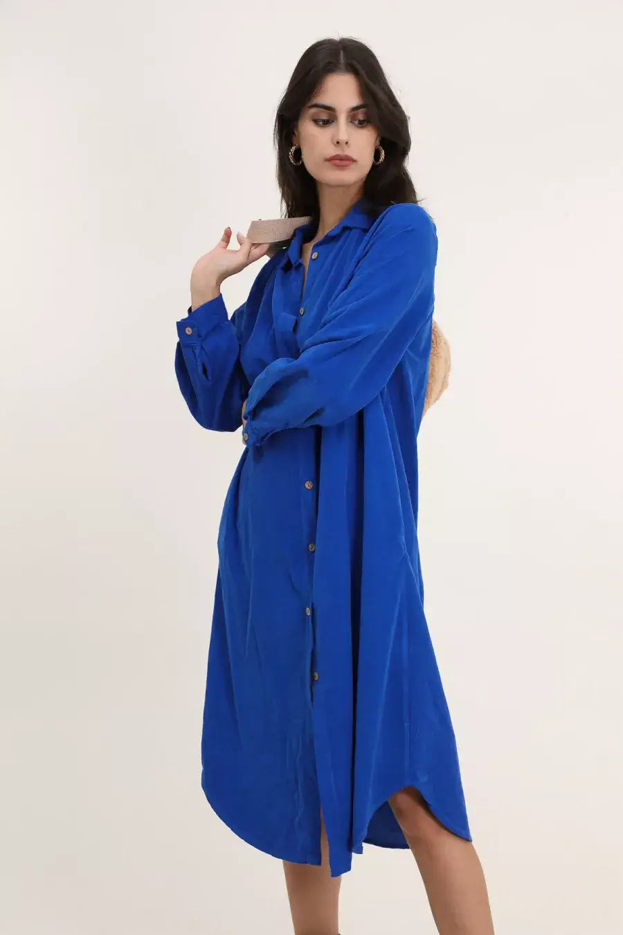 Corduroy Button Front Midi Shirt