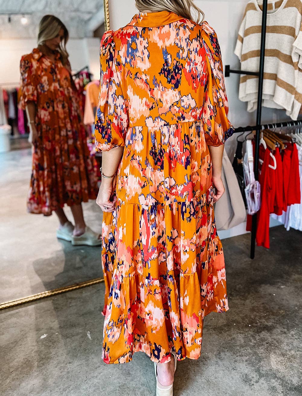 Orange Abstract Printed Tiered Maxi