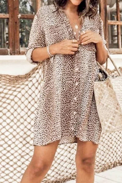 Leopard Print Button Down Shirt Dress