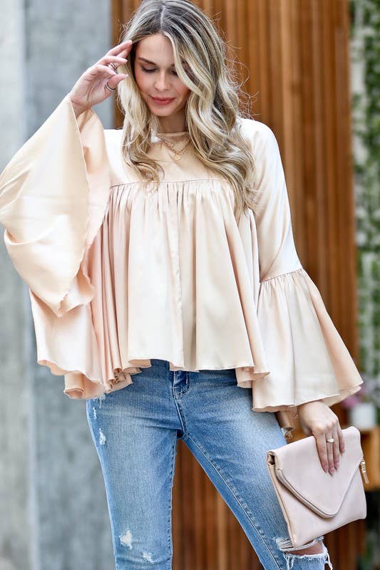 Satin Blouse Shirring Details Flowy