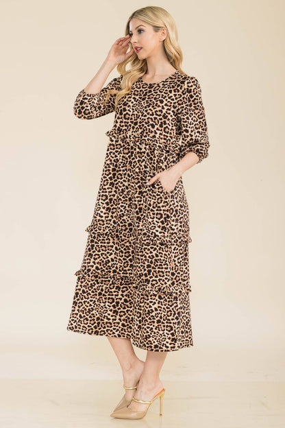 Animal Print Tiered-Ruffle Midi Dress - Plus