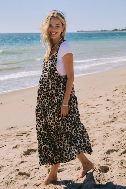 Leopard Printed Overall Tired Midi Dress