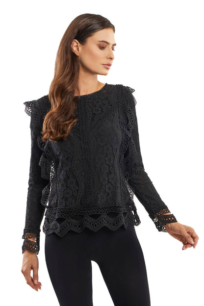 Black Crochet Pull Over Blouse