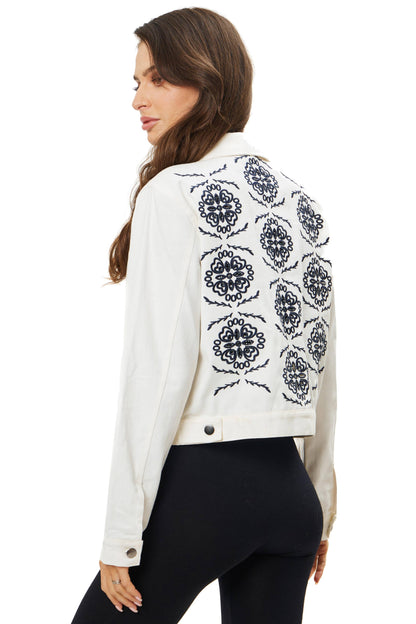 White Denim Jacket with Black Detail