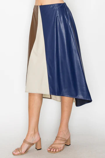 Leah Colorblock Leather Skirt