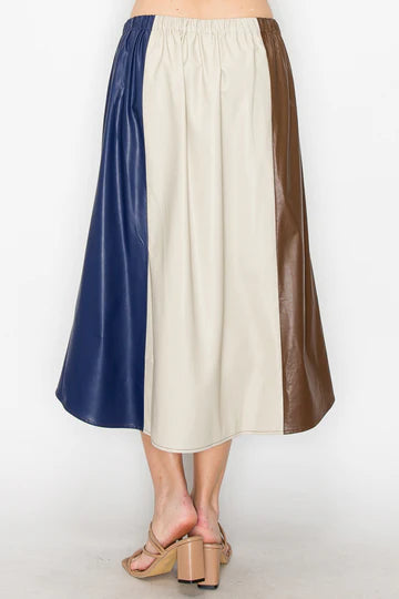 Leah Colorblock Leather Skirt