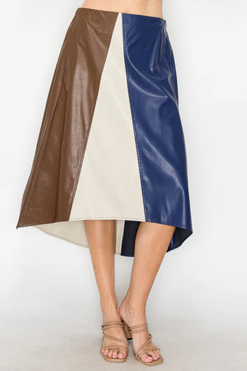 Leah Colorblock Leather Skirt