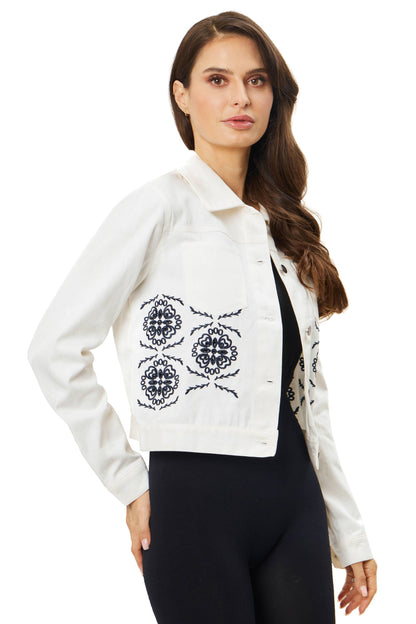 White Denim Jacket with Black Detail