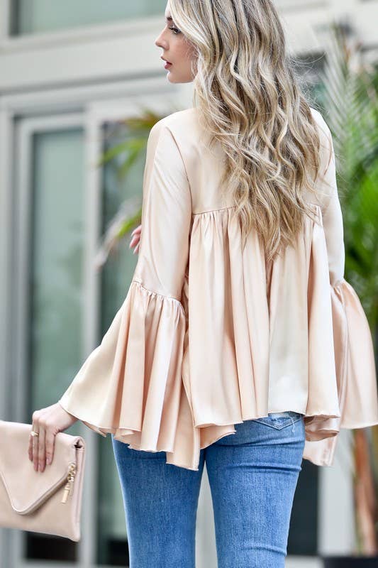 Satin Blouse Shirring Details Flowy