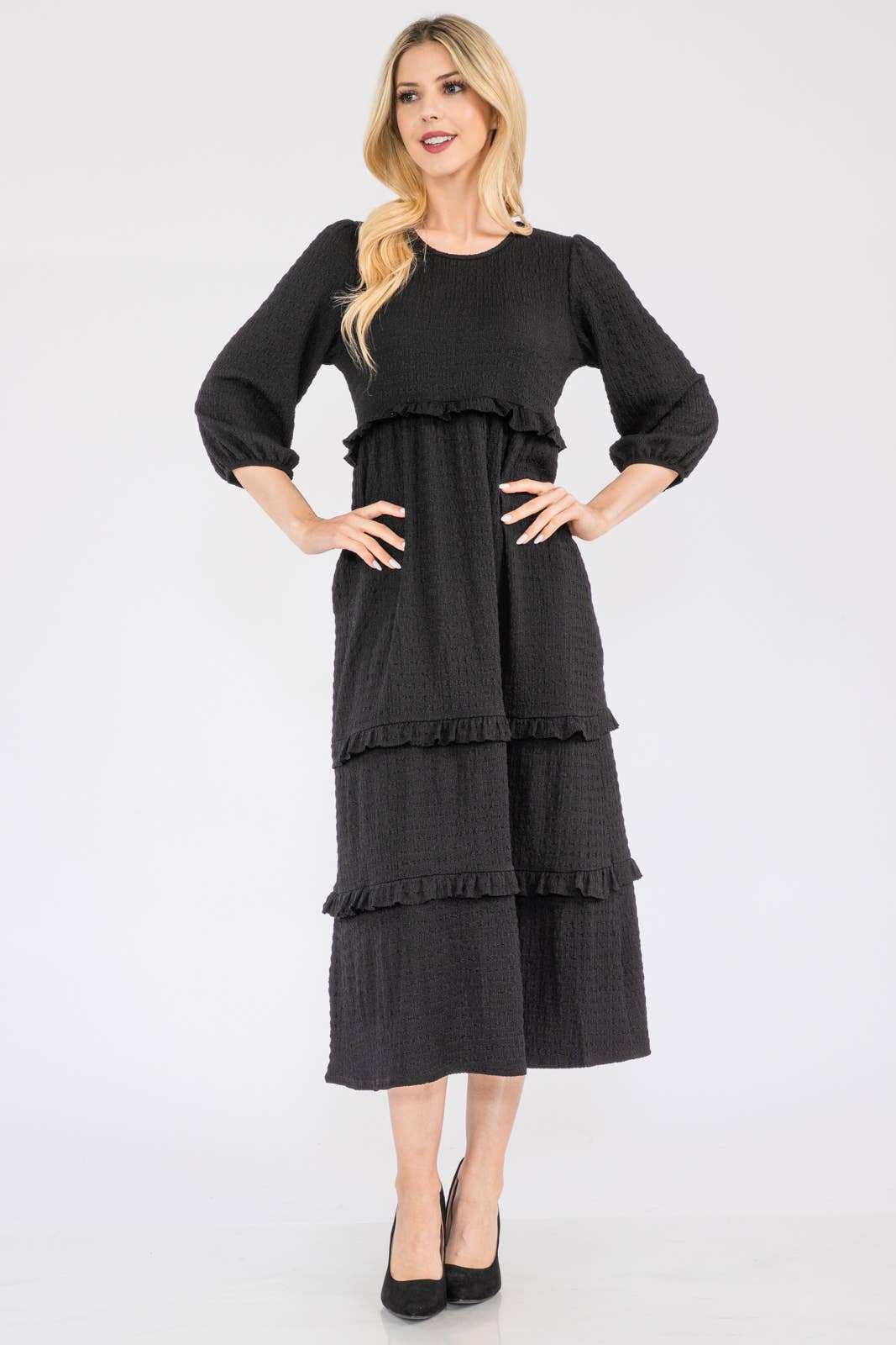 Classis Solid Color Tiered - Ruffled Midi Dress - Plus