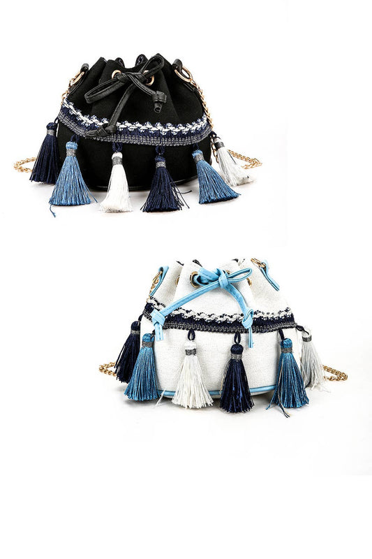 BoHo Tassel Drawstring Crossbody Bag