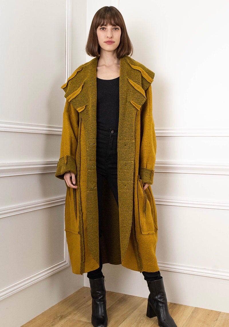 Detailed Oversized Wool Blend Coat