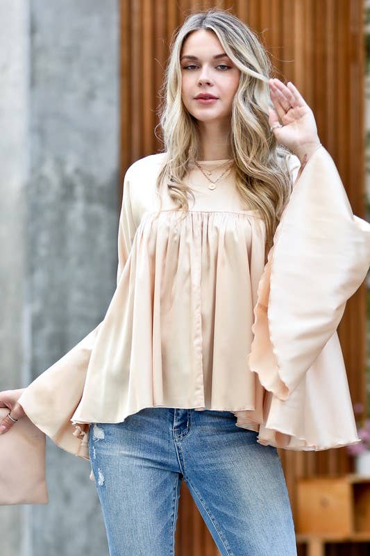 Satin Blouse Shirring Details Flowy