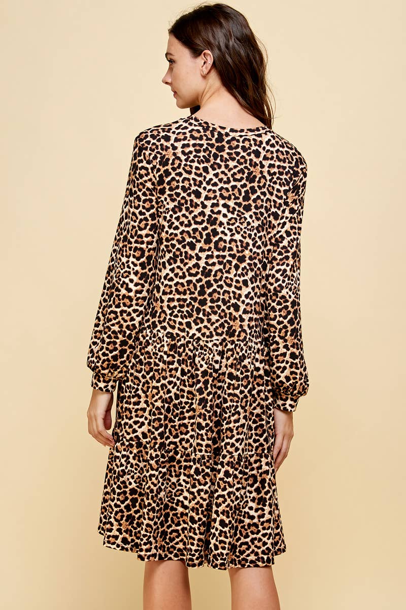 Leopard Flowy Tiered Dress With Puff Sleeves