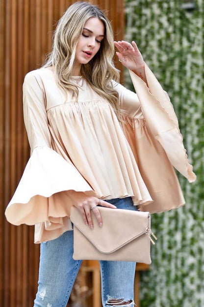 Satin Blouse Shirring Details Flowy