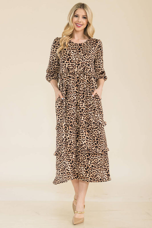 Animal Print Tiered-Ruffle Midi Dress - Plus