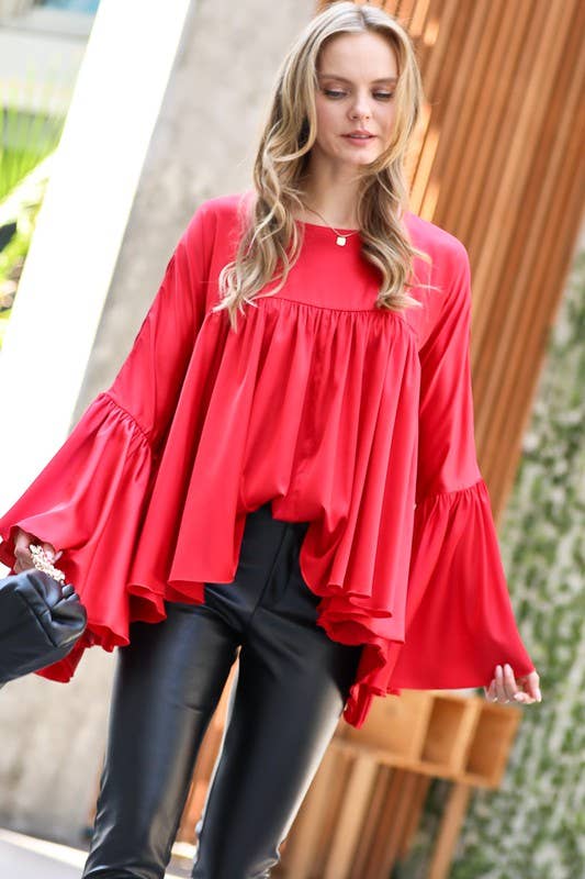 Satin Blouse Shirring Details Flowy