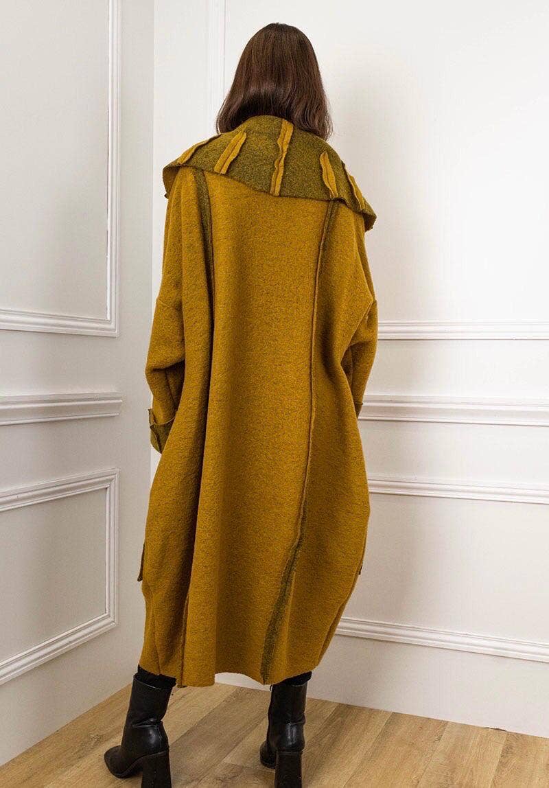 Detailed Oversized Wool Blend Coat