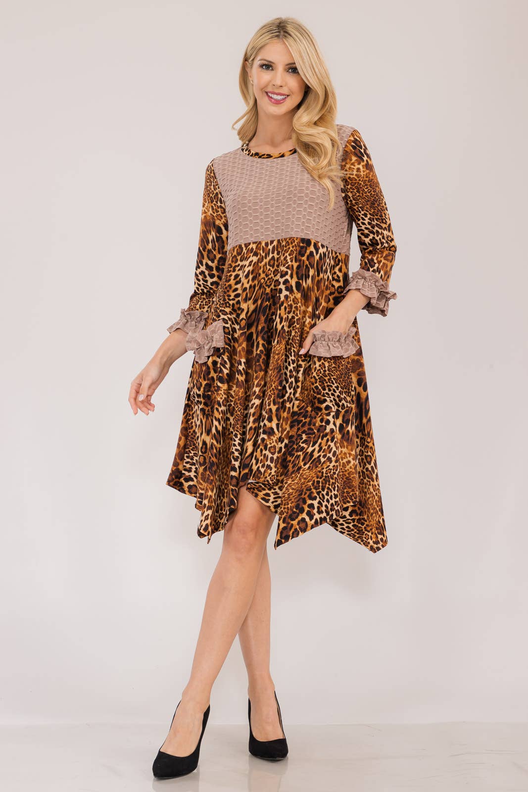 Animal Handkerchief Dress With Honeycomb Contrast