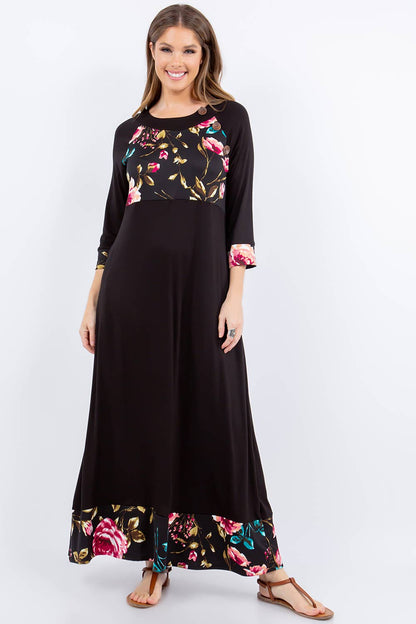 Modest Black Floral Maxi Dress With Pockets