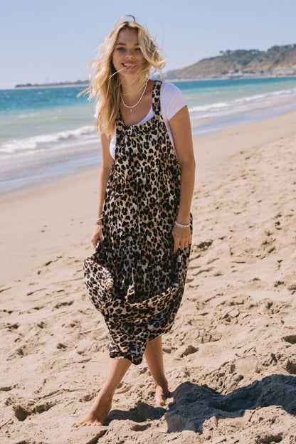 Leopard Printed Overall Tired Midi Dress