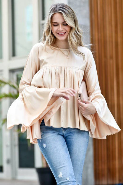 Satin Blouse Shirring Details Flowy