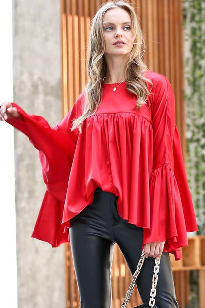 Satin Blouse Shirring Details Flowy