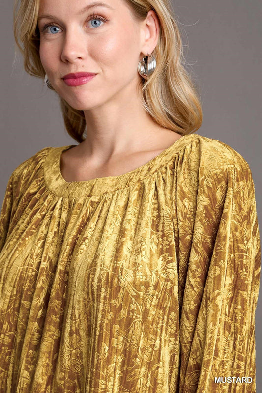 Texture Velvet High Low Hem Long Sleeve Top