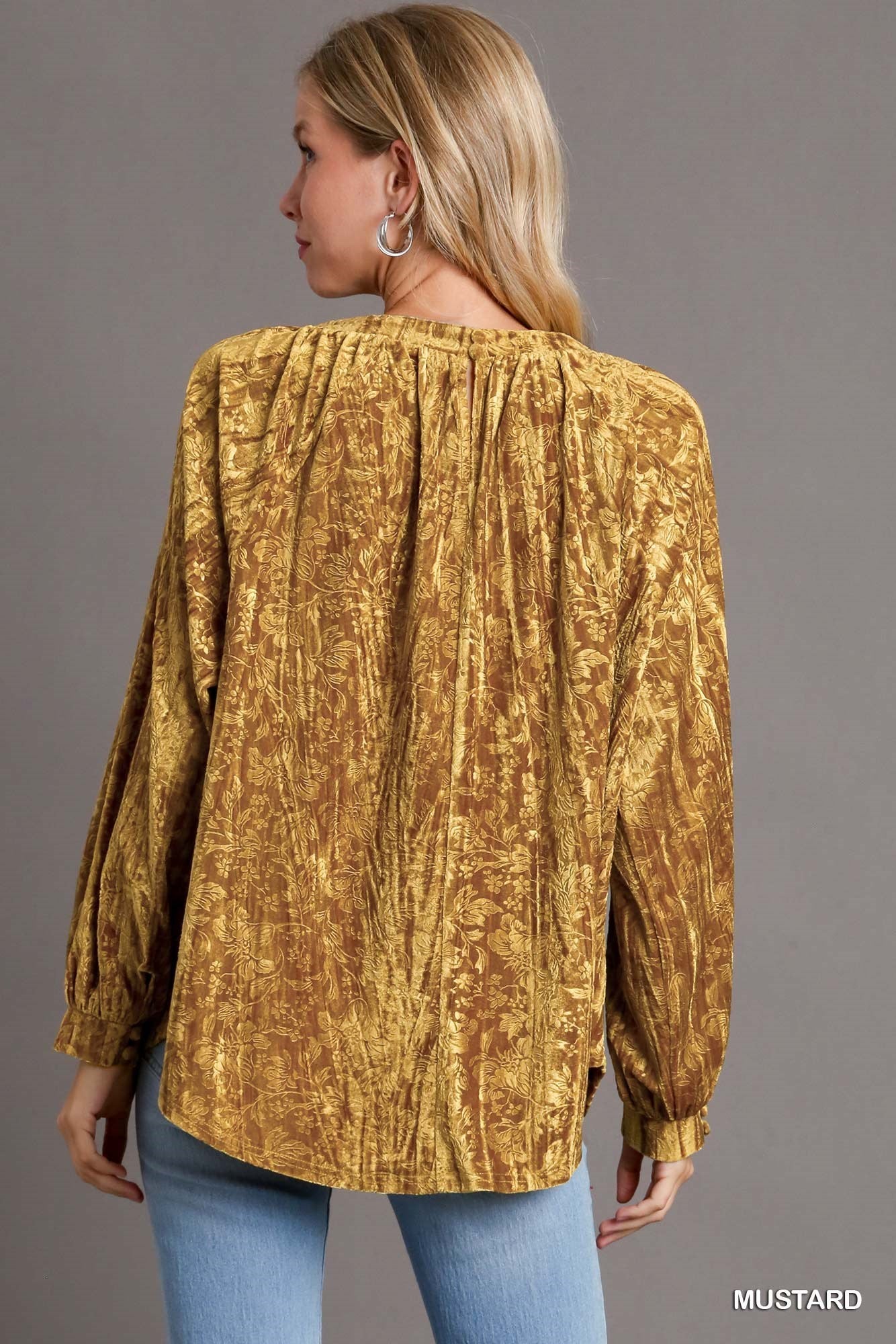 Texture Velvet High Low Hem Long Sleeve Top