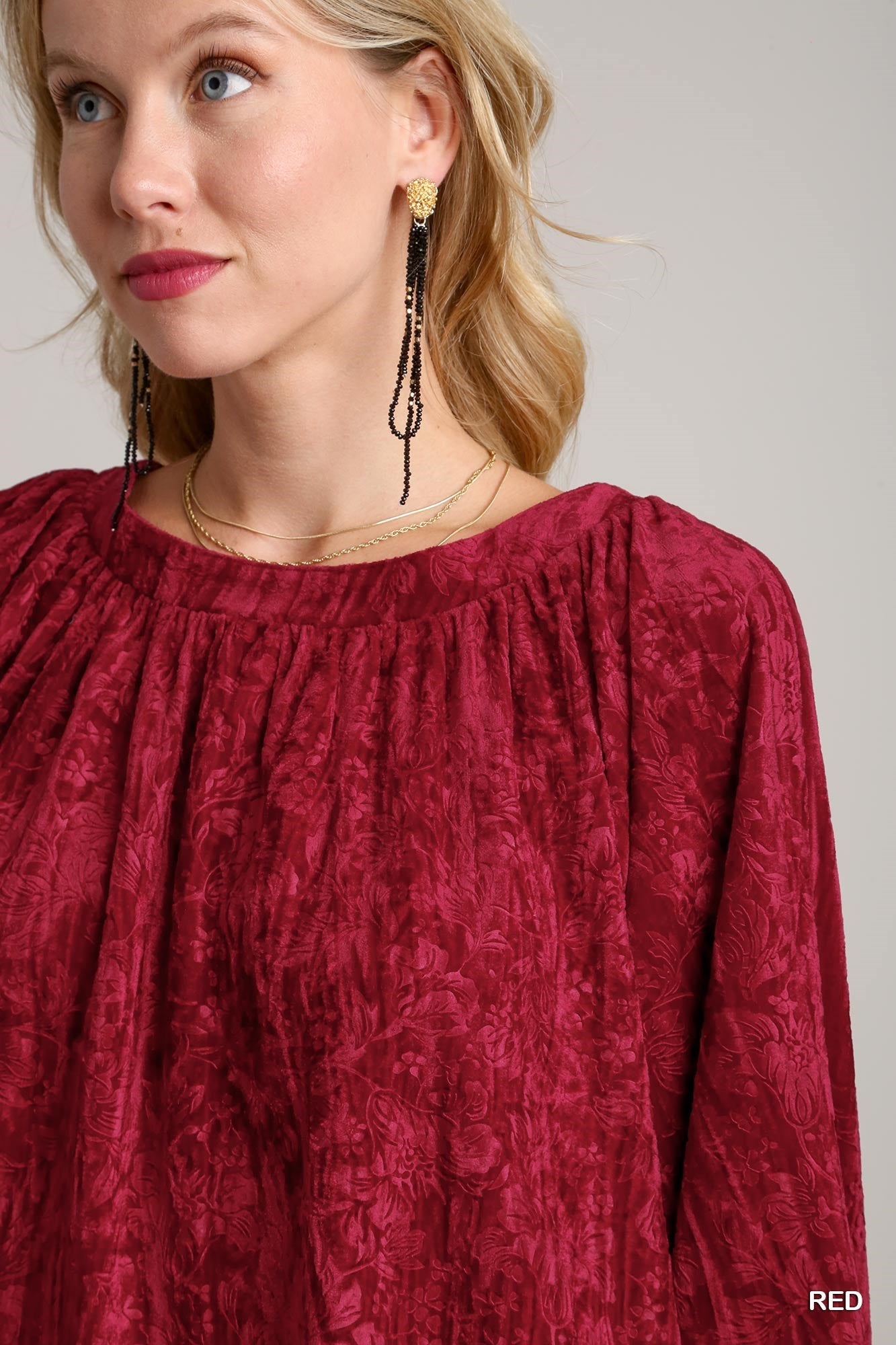 Texture Velvet High Low Hem Long Sleeve Top