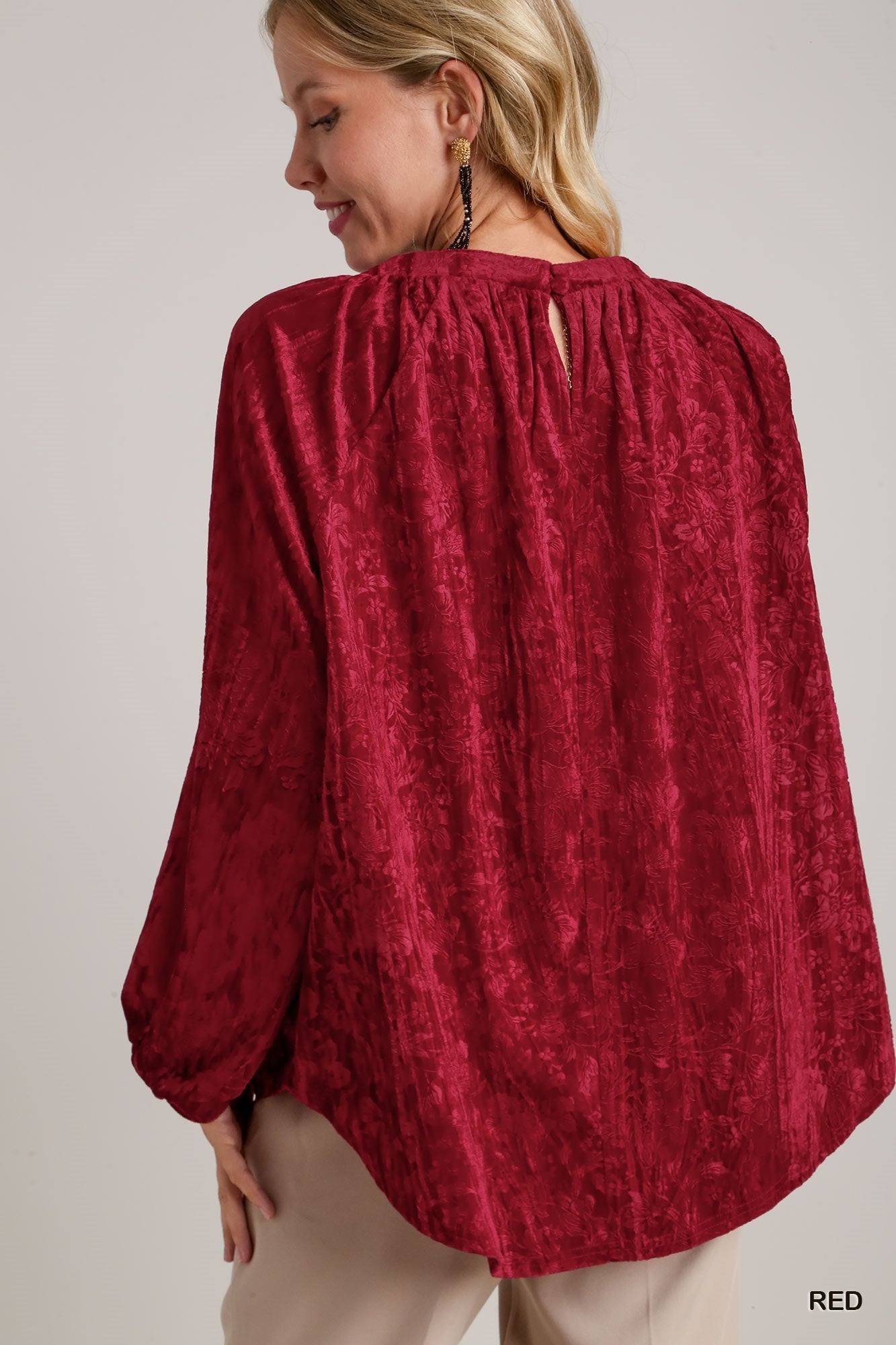 Texture Velvet High Low Hem Long Sleeve Top