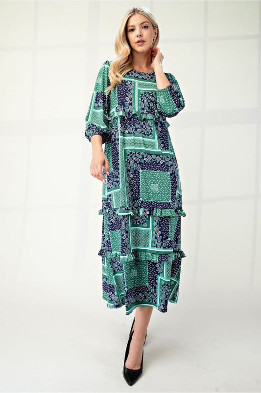 Patchwork Midi Dress with Pockets