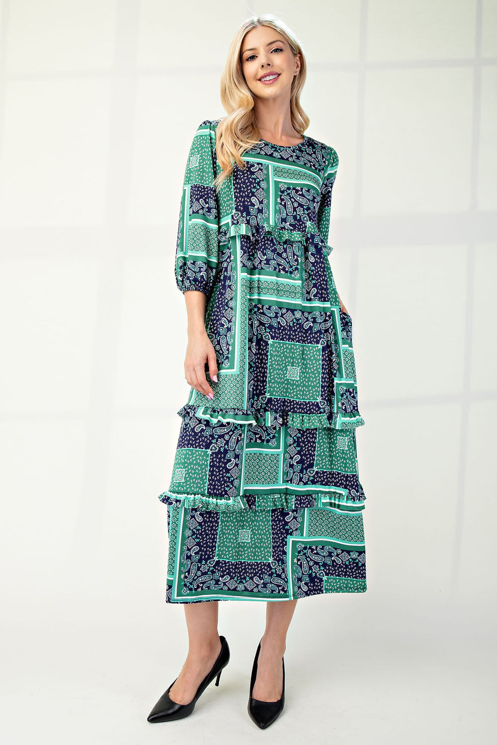 Patchwork Midi Dress with Pockets